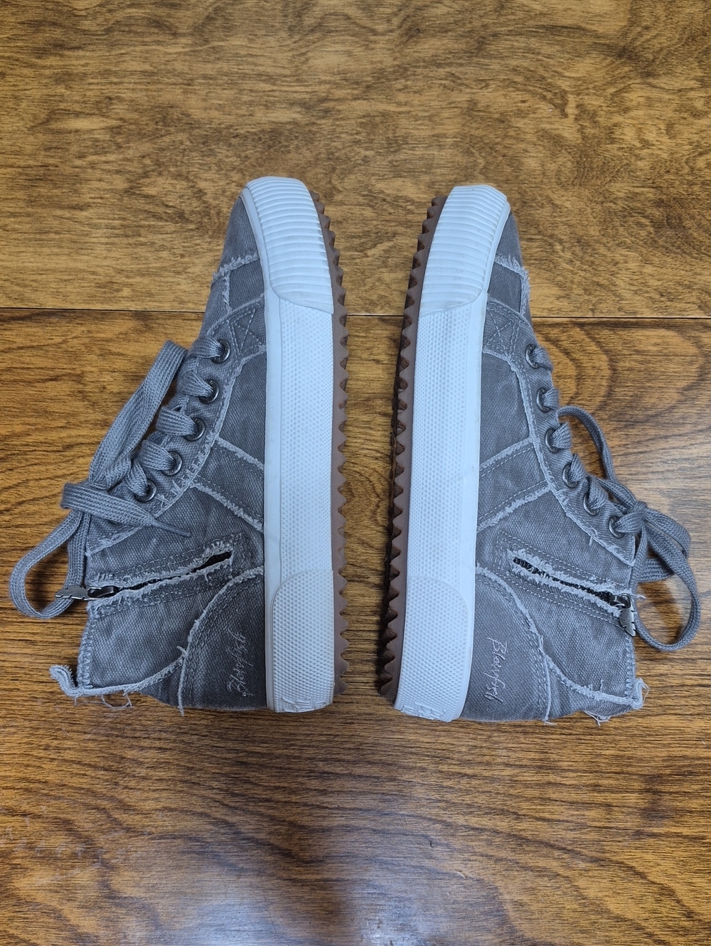 BLOWFISH 'Rev Arctic' Gray Distressed Canvas Women's High Top Sneakers Side Zip - Picture 9 of 16